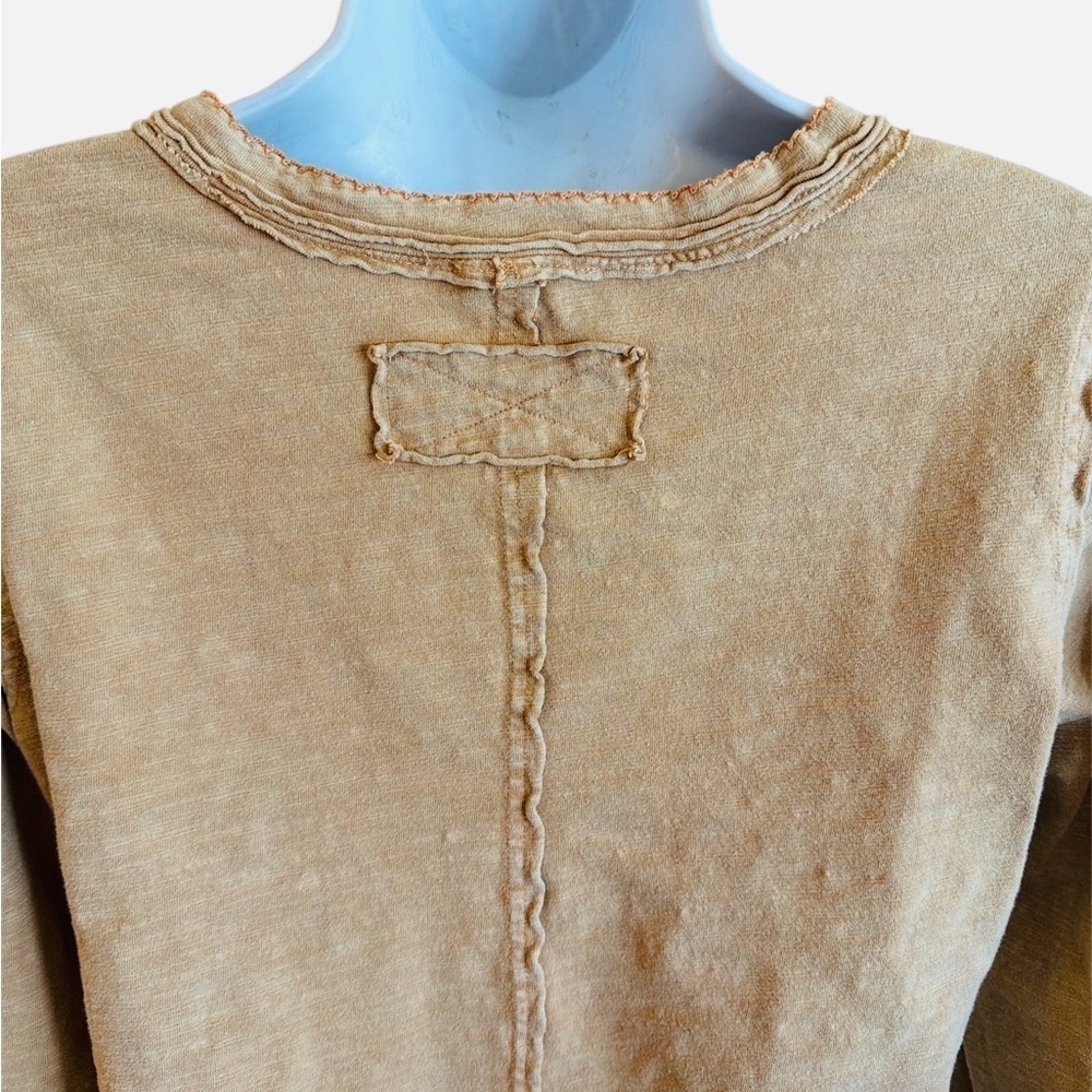 Easel Henley Long Sleeve Top Size Small Camel Color Scooped Neckline Relaxed Fit - Picture 8 of 13